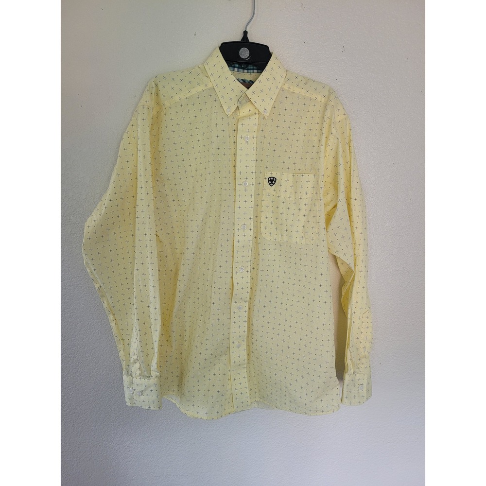 Ariat Mens Wrinkle Free Long Sleeve Button Down Shirt Yellow Geometric Small #5